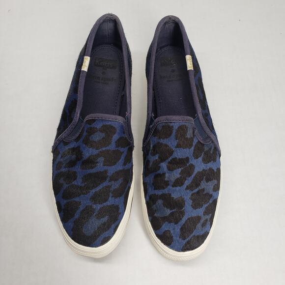 Keds x Kate Spade New York Triple Decker Sneakers 7 Blue Leopard Slip-on Calf - Picture 3 of 15